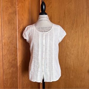 Eddie Bauer Creamy-white Button-down with Lace Size M